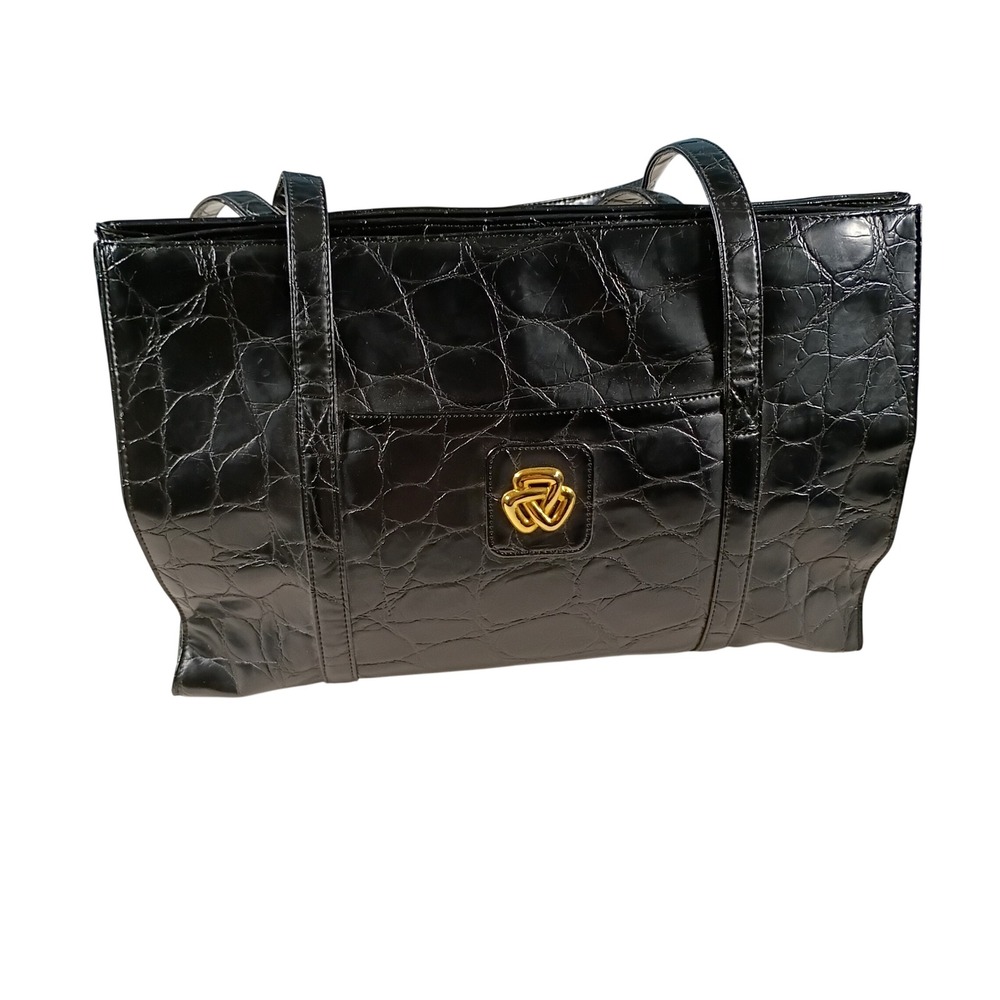 Unbranded Crocodile Embossed Tote Bag Womens Medium Black Good Vintage Shoulder